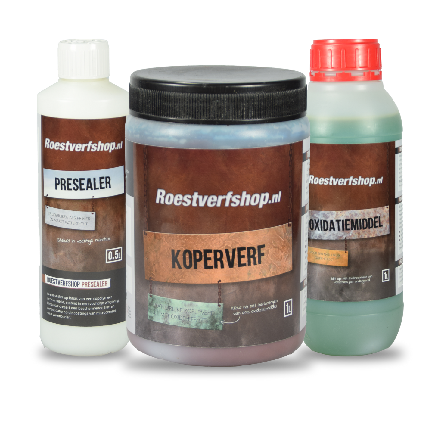 Koperverf met oxidatie effect en presealer