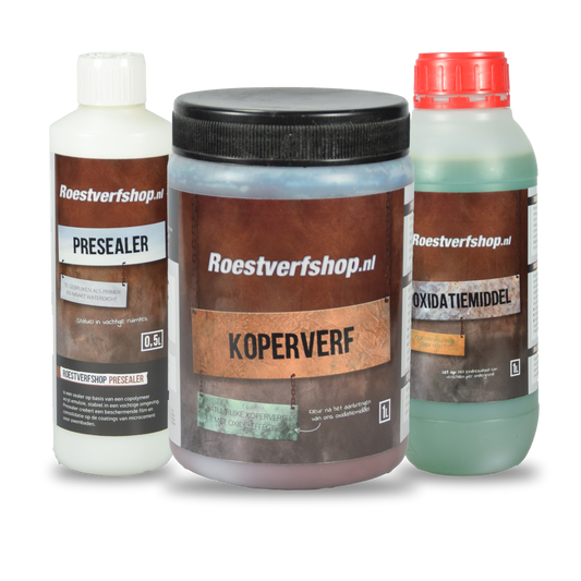 Koperverf met oxidatie effect en presealer